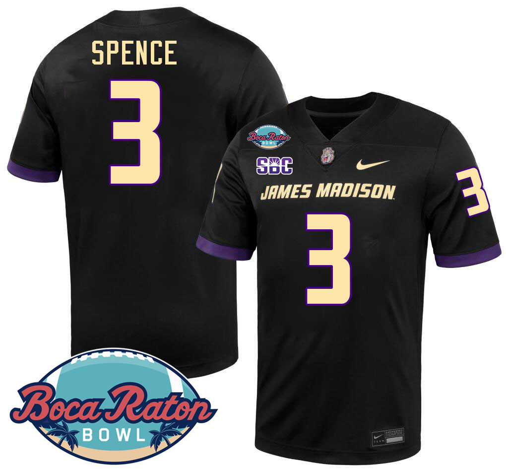 #3 Terrence Spence James Madison Dukes 2024 Boca Raton Bowl Jersey-Black